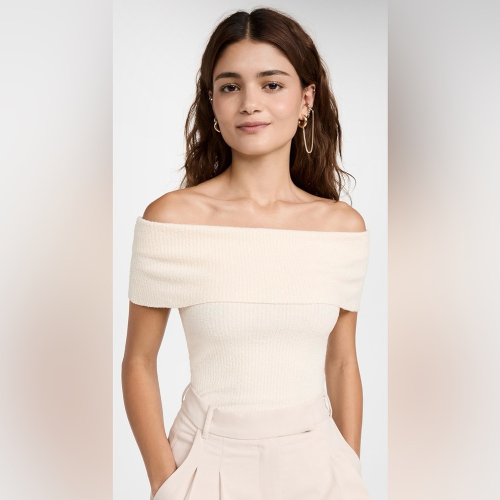 $89 MRSP | Pixie Market - Popcorn Knit Off Shoulder Top | Tofu | NWT | S